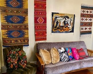 Handwoven, Hand-dyed using natural dyes rugs from Oaxaca. Futon in great condition. 