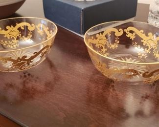 Crystal Finger Bowls with Gold Overlay Paint