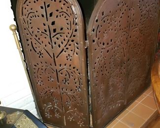 Tin punched fireplace screen 