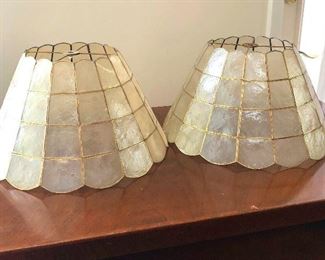 Pretty pair of brass and shell lampshades.