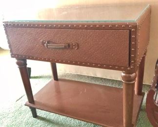 Interesting campaign style stand with glass top