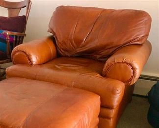 Leather club chair with ottoman