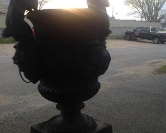 5 FOOT TALL CAST IRON PLANTER WITH CHERUB'S