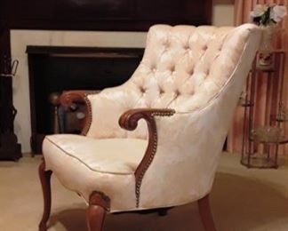 1950's Button & Tufted Wing Chair