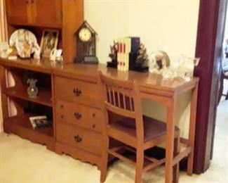Desk with chair & attached bookcase 