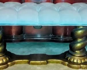 Beautiful powder-blue Boudoir bench & guilded-gold base