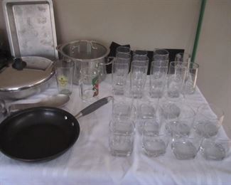 GLASSWARE AND PANS AND SKILLETS