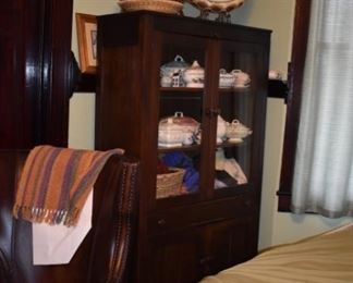 antique Walnut Glass front Double Door Cupboard