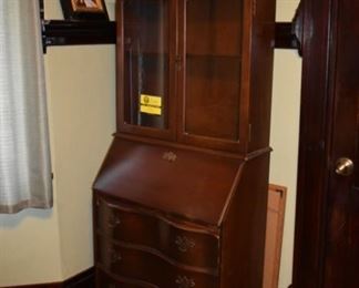 antique Drop Front Walnut Secretary with Serpentine Drawers