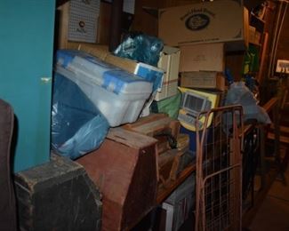 The Basement is Full of Everything you can imagine from  antique and vintage Glassware, Silver, Pottery, Primitives Tools, Records, Silverware, Pie Safe, Antique Tool Chests and Wooden Trunks, Primitive Tools, Antique Looms and So Much, Much More!