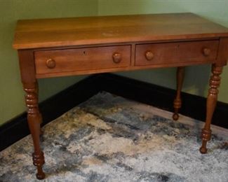 Beautiful Primitive Antique 2 Drawer Cherrywood Desk with Turned Legs
