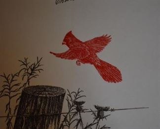 Beautiful Print of Redbird, Signed Print by Artist Charles T. Crume, Jr.