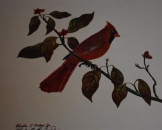 Beautiful Print of Male Cardinal, Signed Print by Artist Charles T. Crume, Jr.