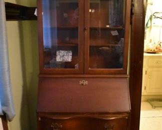 antique Walnut Drop Front Secretary - with 3 Serpentine Drawers - Beautiful Condition