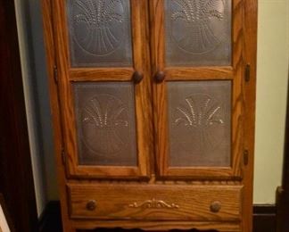 Beautiful Golden Oak Pie Safe Tin Door inserts with Bundles of Wheat Design