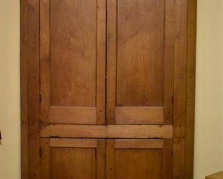 Beautiful Antique Double Door Walnut Corner Cabinet (circa the 1800s) it has been painstakingly taken apart piece by piece, refinished and put back together with only the original hardware, pegs, etc., nothing has been added. They even left the original "rat holes" in the back. A real treasure!