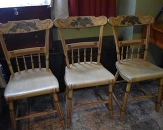 Tole painted chairs by Sarah Green (she died in 1832 leaving 5 children) wife of Bishop William Mercer Green one of the founders of the University of the South - Sewanee and served as its Chancellor from 1866 until his death in 1887. Born in Wilmington, N.C. in 1798.  6 in the set.