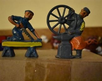 Antique lead Clock in parts with the 2 Lead Figurines on top of an old Box filled with parts for this Antique Clock including the pendulum. I would love to see it put together! What a treasure for some lucky buyer!