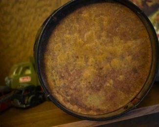 The Skin on the 1908 Boy Scout Drum is in good condition on both sides