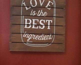 Hand Painted Sign on small wooden pallet "Love is the Best Ingredient