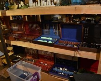 The Basement is Full of Everything you can imagine from antique and vintage Glassware, Silver, Pottery, Primitives Tools, Records, Silverware, Pie Safe, Antique Tool Chests and Wooden Trunks, Primitive Tools, Antique Looms and So Much, Much More!