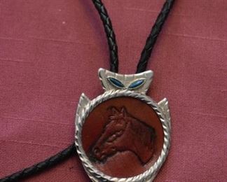 Bolo-Silver Fish Pendant and Leather Horses Head
