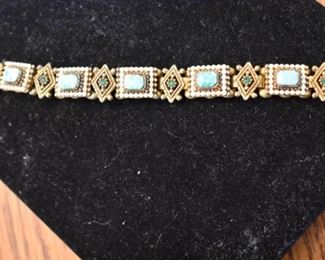 Vintage Bracelet  with Turquoise, Seed Pearls and Stones - Southwest Style