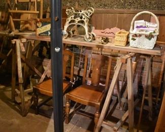 The Basement is Full of Everything you can imagine from antique and vintage Glassware, Silver, Pottery, Primitives Tools, Records, Silverware, Pie Safe, Antique Tool Chests and Wooden Trunks, Primitive Tools, Antique Looms and So Much, Much More!