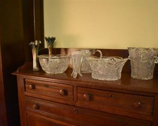 1800's Gorgeous Formal Jelly Cabinet, very rare to find as is much of the furniture here. Beautiful American Brilliant Cut Glass and Carnival Glass adorn this Cabinet
