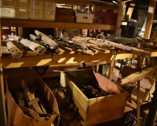The Basement is Full of Everything you can imagine from antique and vintage Glassware, Silver, Pottery, Primitives Tools, Records, Silverware, Pie Safe, Antique Tool Chests and Wooden Trunks, Primitive Tools, Antique Looms and So Much, Much More!