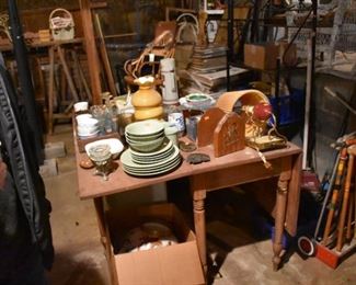 The Basement is Full of Everything you can imagine from antique and vintage Glassware, Silver, Pottery, Primitives Tools, Records, Silverware, Pie Safe, Antique Tool Chests and Wooden Trunks, Primitive Tools, Antique Looms and So Much, Much More!
