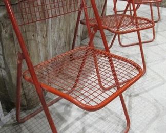 Set of 4 Vintage Wire Grid Folding Chairs, Persimmon Red