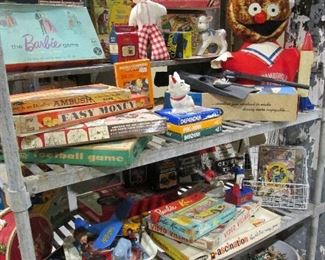 1950's-60's games/toys: Barbie Mid Century Doll House, old board games, Barbie puzzle, 60's Barbie/Ken Hot Rod Roadster, Beatles, Atari and more