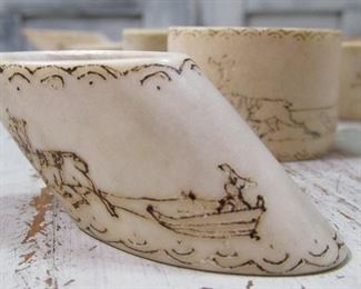 11 Vintage FINLAND scrimshaw carved reindeer horn napkin rings 