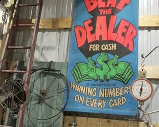 Vintage 1950's Gambling Advertising on Fabric Banner