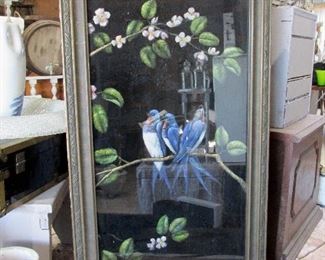 Antique swallowtail painting, wavy glass, original frame