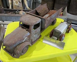 Old metal toy Truck and metal Dozer toy