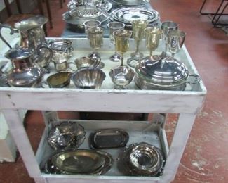 Cart lot of silver plate Serving pieces