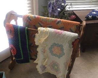 Quilts and quilt rack 