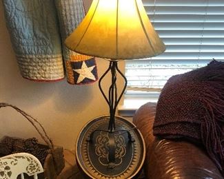 Iron lamps and painted table 