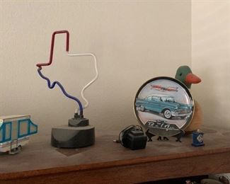 1957 memorabilia and Texas neon sign 