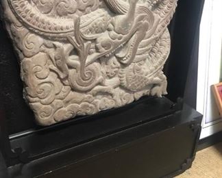 Asian carved stone in frame/pedestal