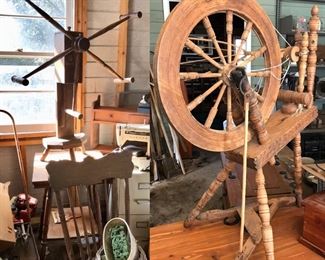 antique handcrafted spinning wheel, connected to Leinbach family