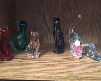 Murano glass and Fenton cats