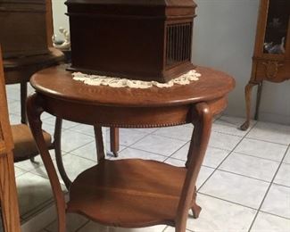 Oak table with music box