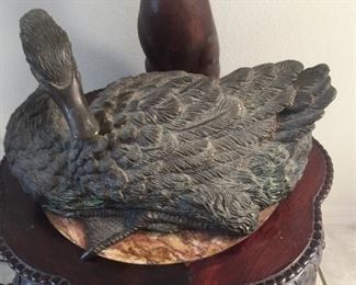 Closeup of bronze duck