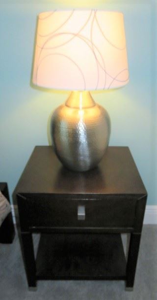 Pair Hammered Pot Brushed Nickel Table Lamps