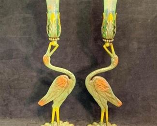 019 Crane Cast Metal Candle Holders