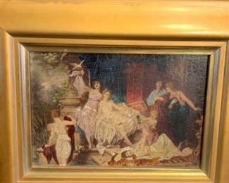 008 Bathing Women Antique Oil On Board