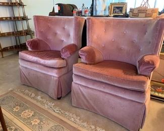 024 Pink Velour Barrel Chairs